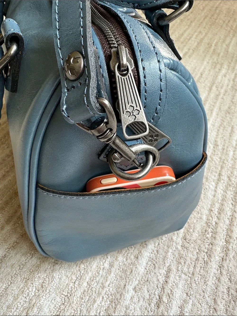 Like New Patricia Nash SKYE Leather HTF Safflower Blue Tooled Embossed Satchel - Picture 10 of 17